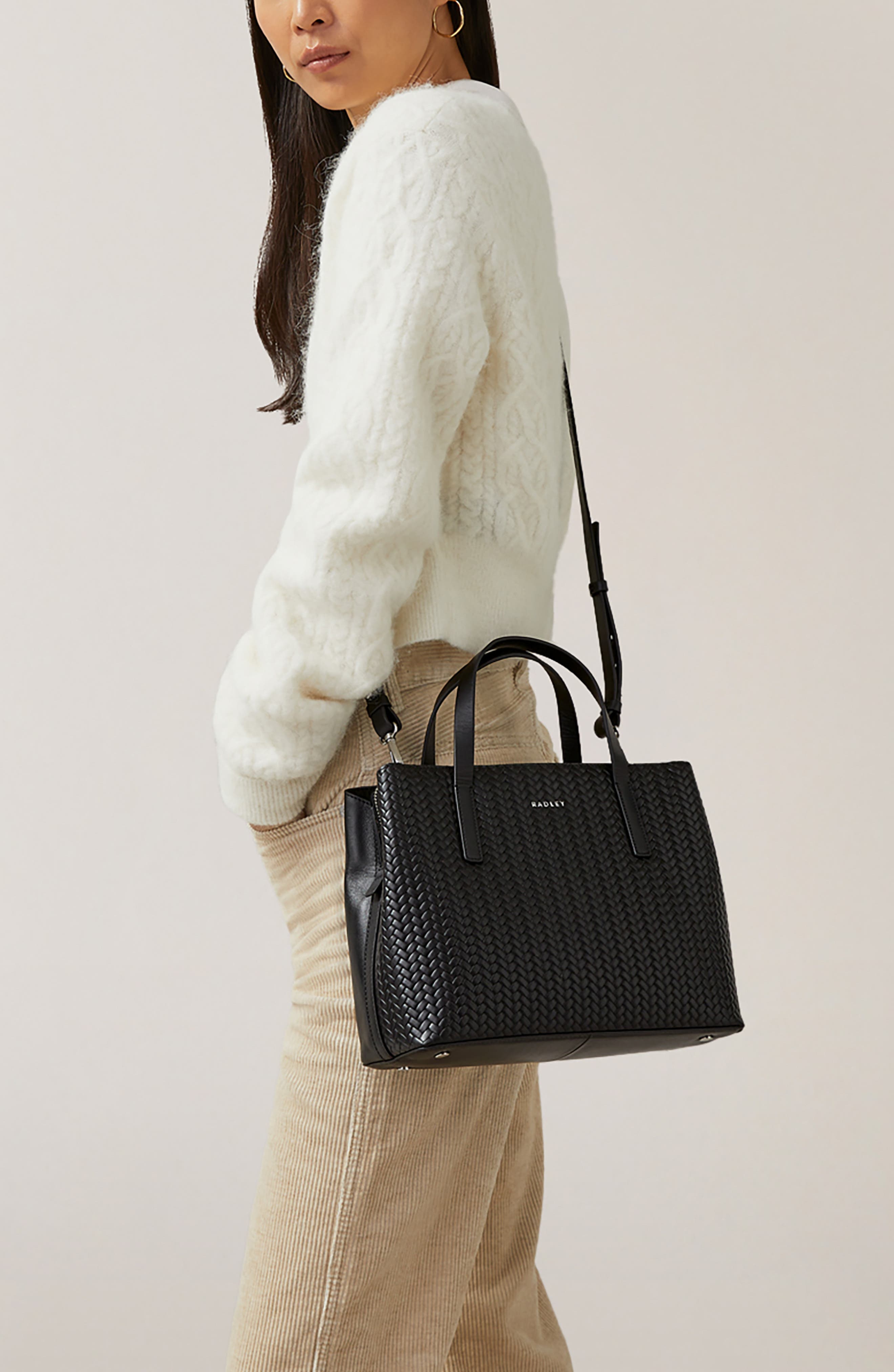 Radley Medium Duke's Place Woven Leather Satchel, Alternate, color, Black