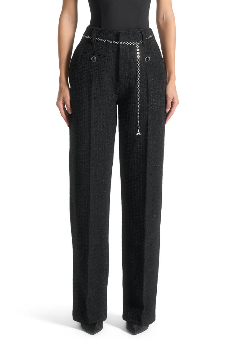 Nathalie Tweed Trousers with Belt, Main, color, Black