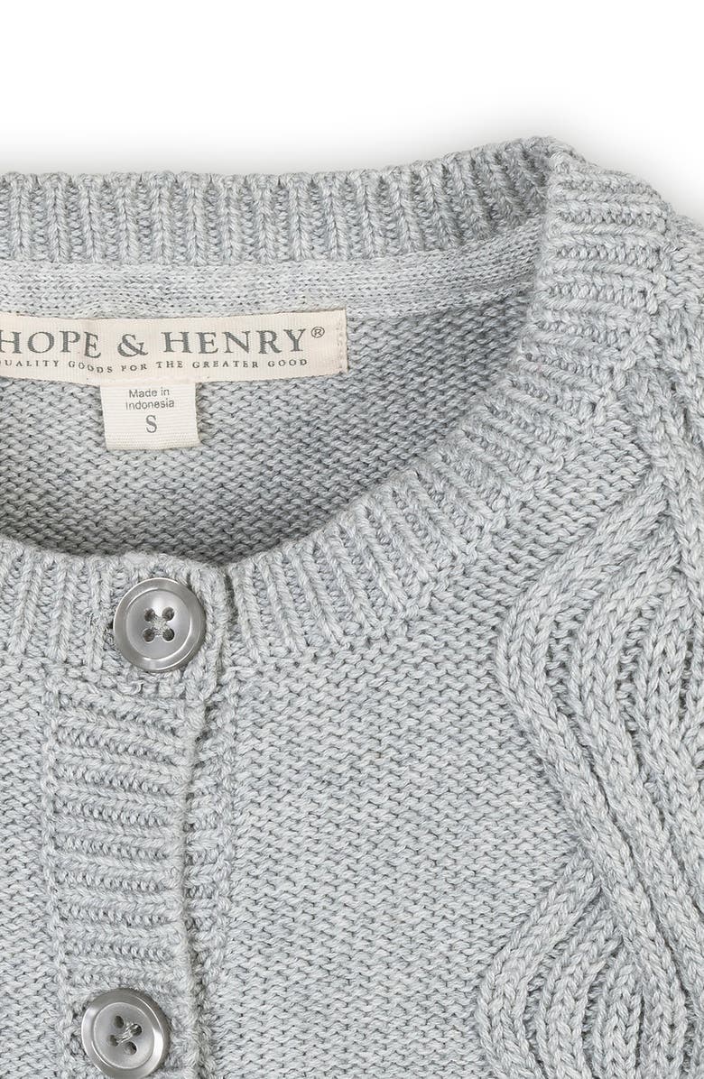 Hope & Henry Kids' Organic Cropped Ruffle Cuff Cable Sweater Cardigan, Alternate, color, Gray Heather