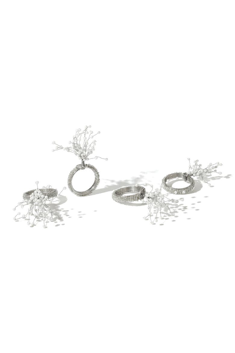 Arctic Sparkle Set of 4 Napkin Rings, Main, color, WHITE