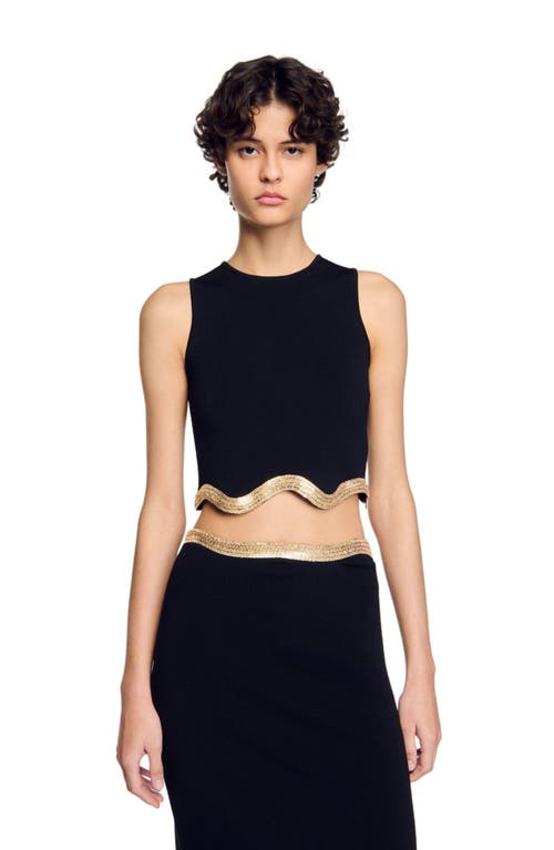 Sandro Cropped Sweater With Chain Detail In Black