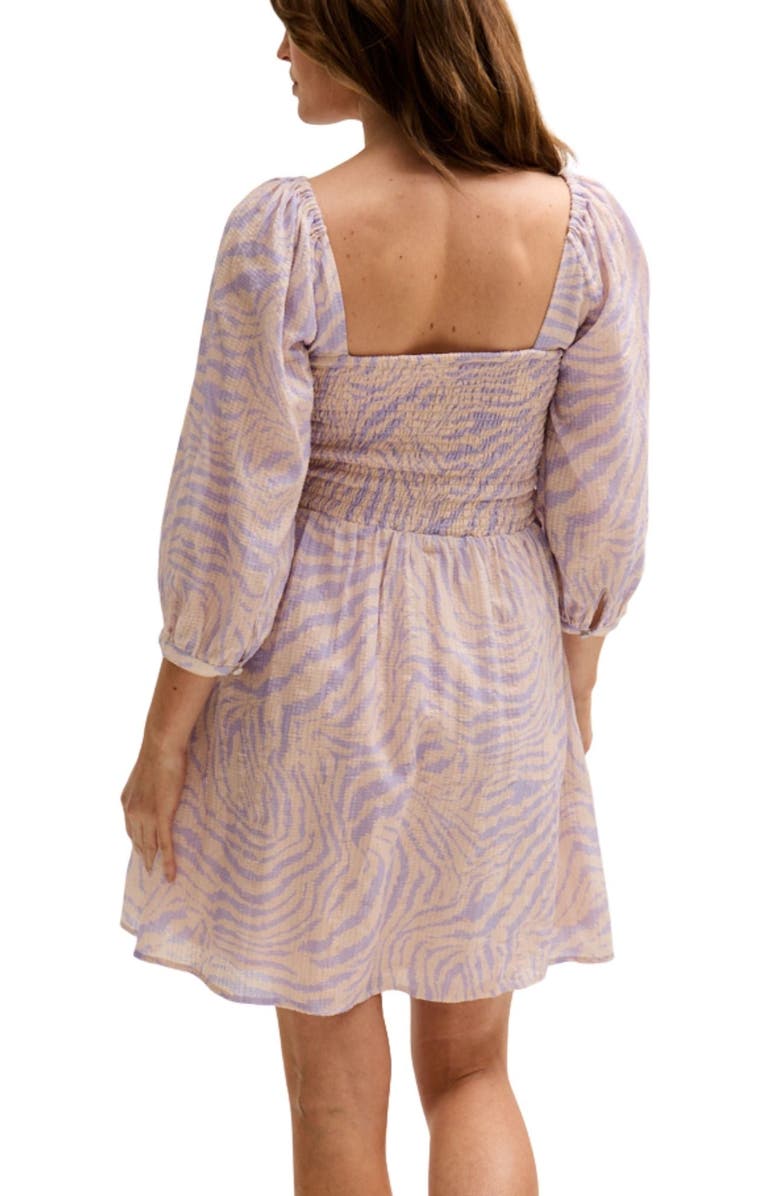 LILY AND LIONEL Lucy Shirred Bodice Banana Check Print Mini Dress, Alternate, color, Light Pink