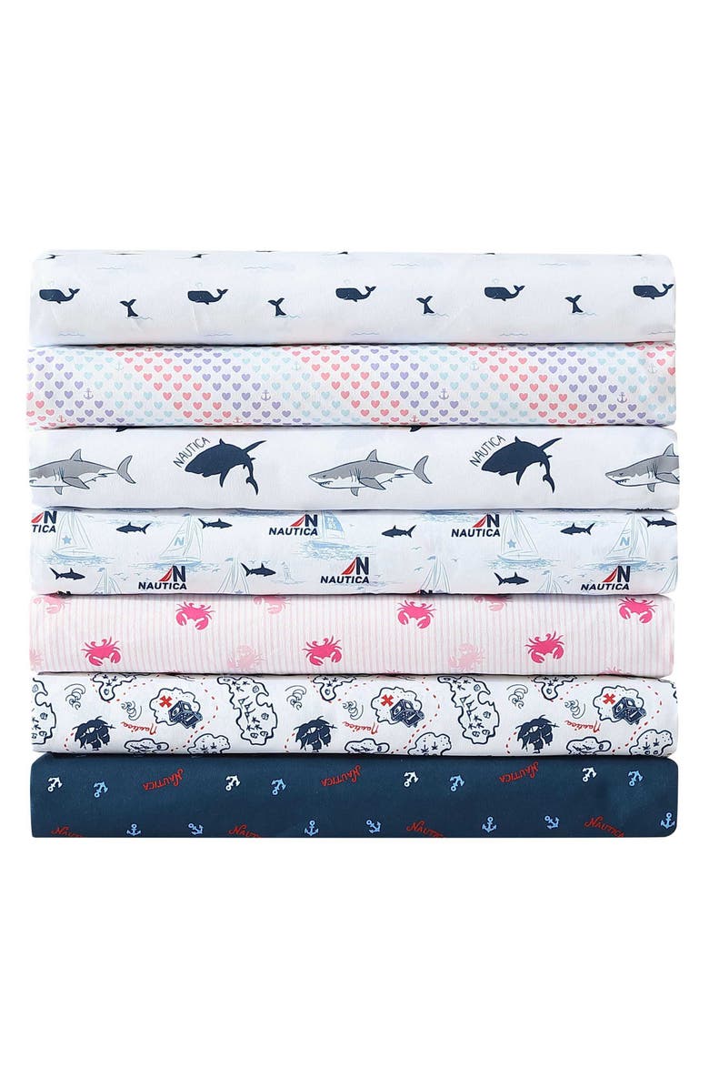 Nautica Caspian Whales Microfiber Sheet Set, Alternate, color, Navy Seas