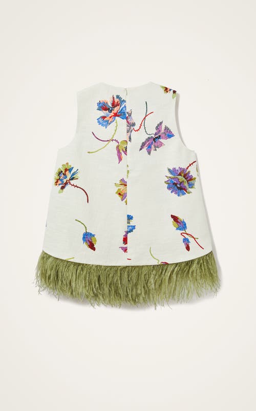 La Doublej La Scala Top With Feathers Infiorata White In Neutral