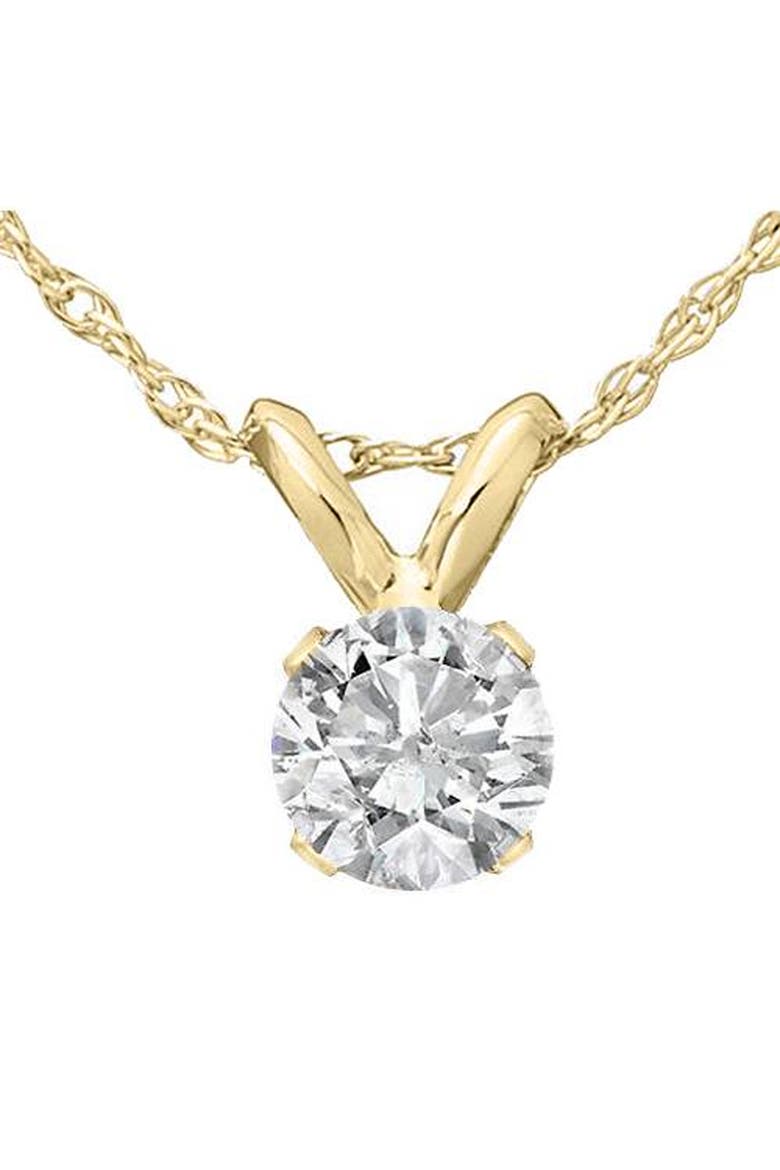 3/4ct Diamond Round Solitaire Necklace 14K Gold Pendant Lab Grown, Main, color, 14k Yellow Gold