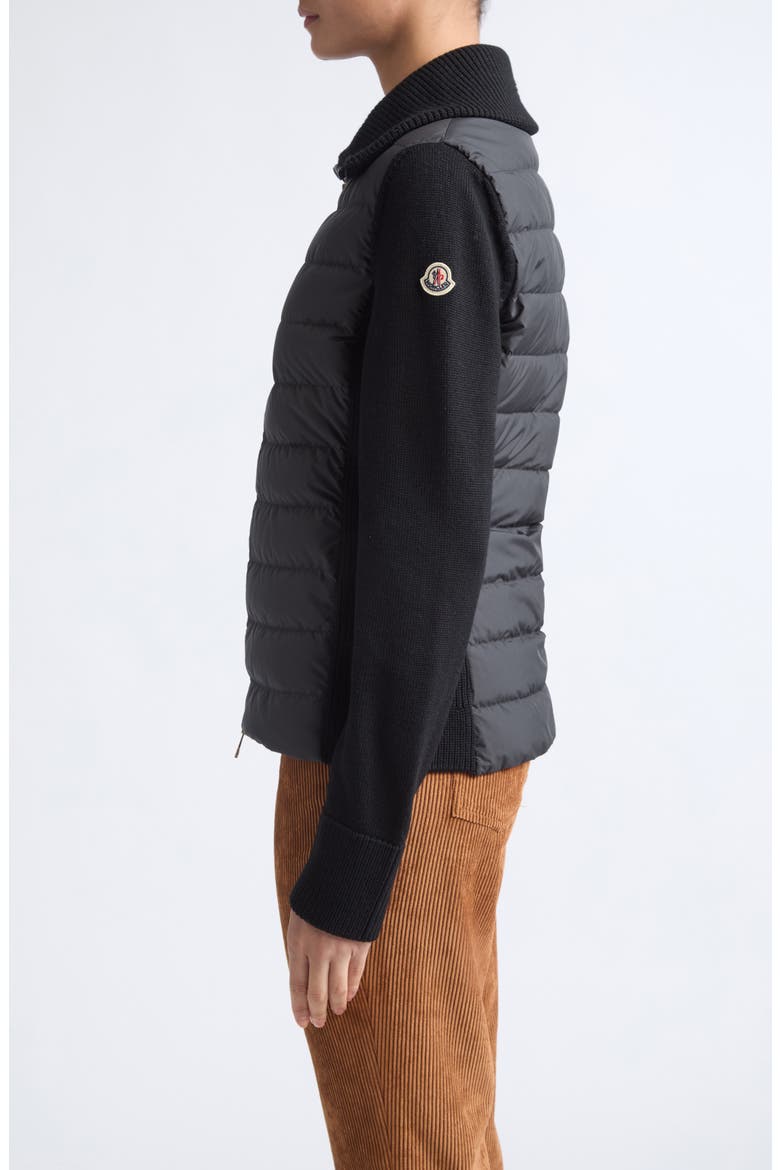 Mixed Media Quilted Zip Puffer Cardigan, Alternate, color, BLACK