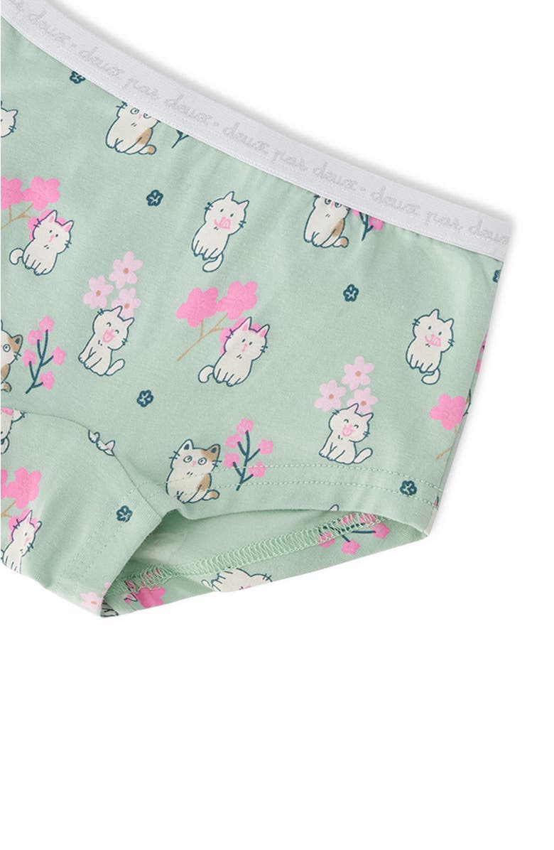 Deux par Deux Organic Cotton Kitten Boyshort Panty, Alternate, color, Green Kitten Print