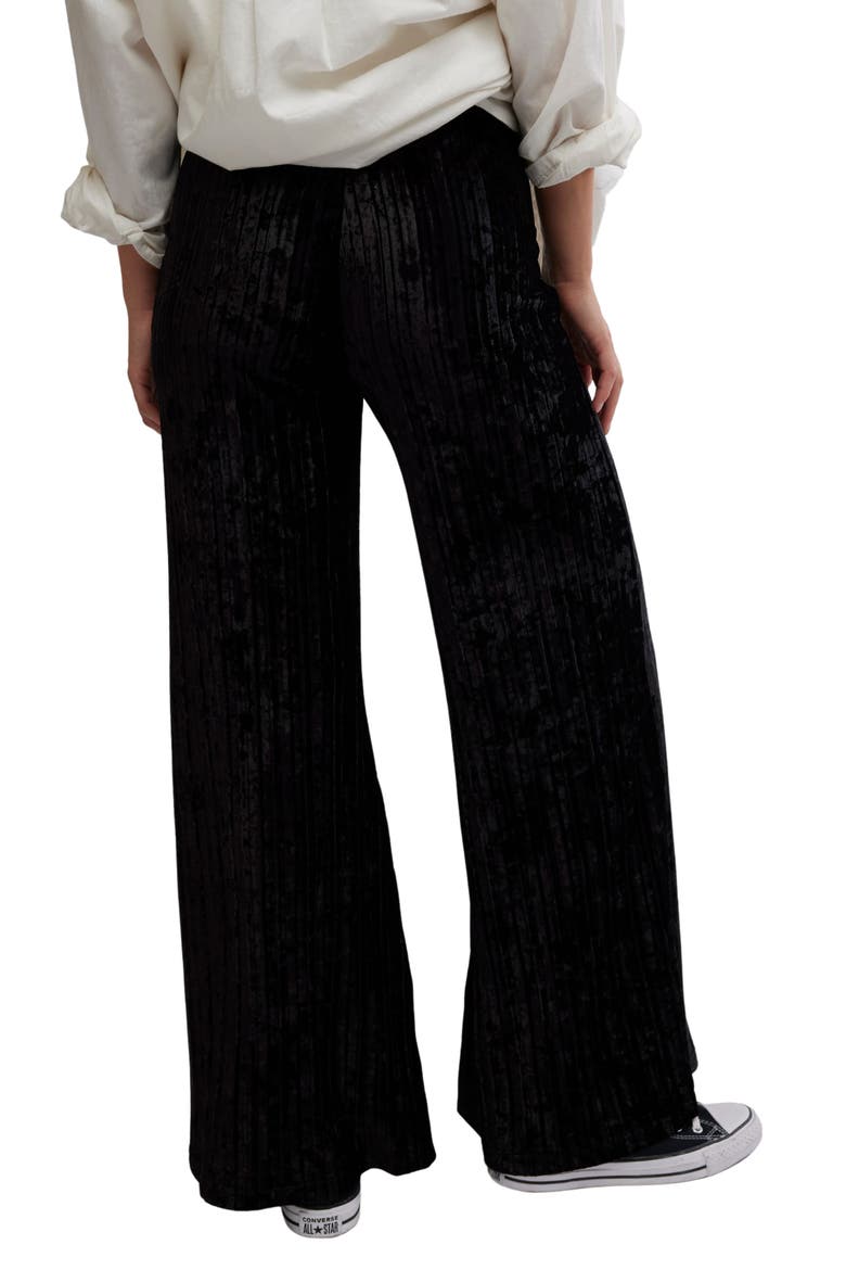 Star Sign Ribbed Wide Leg Velvet Pants, Alternate, color, BLACK