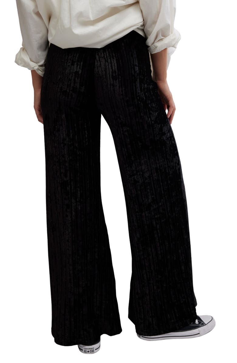 Free People Star Sign Ribbed Wide Leg Velvet Pants, Alternate, color, Black