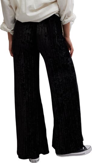 Star Sign Ribbed Wide Leg Velvet Pants