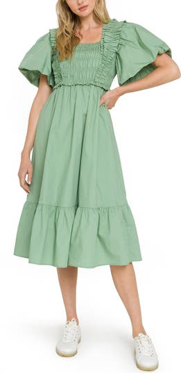 Ruffle Smocked Cotton Dress