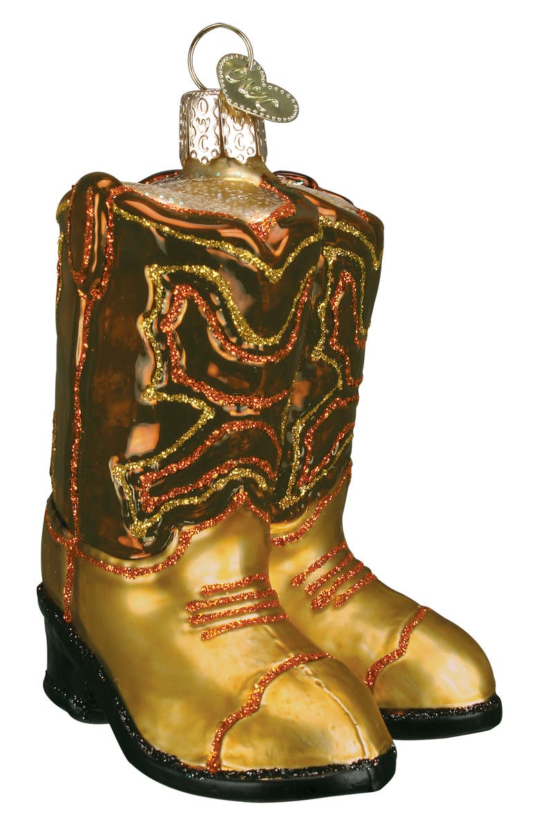 Old World Christmas Cowboy Boots Glass Ornament, Main, color, Gold/ Brown