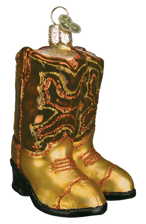 Cowboy Boots Glass Ornament