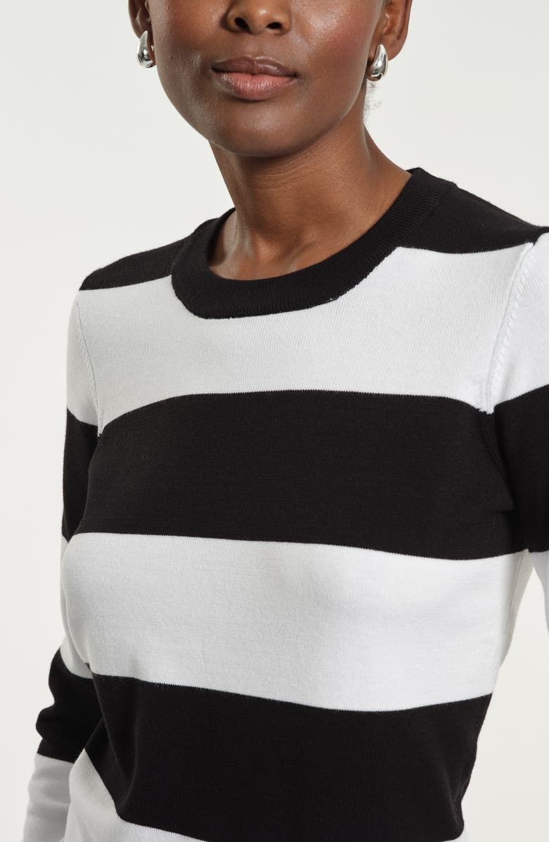 Isaac Mizrahi New York Stripe Crewneck Sweater, Alternate, color, Black/ White