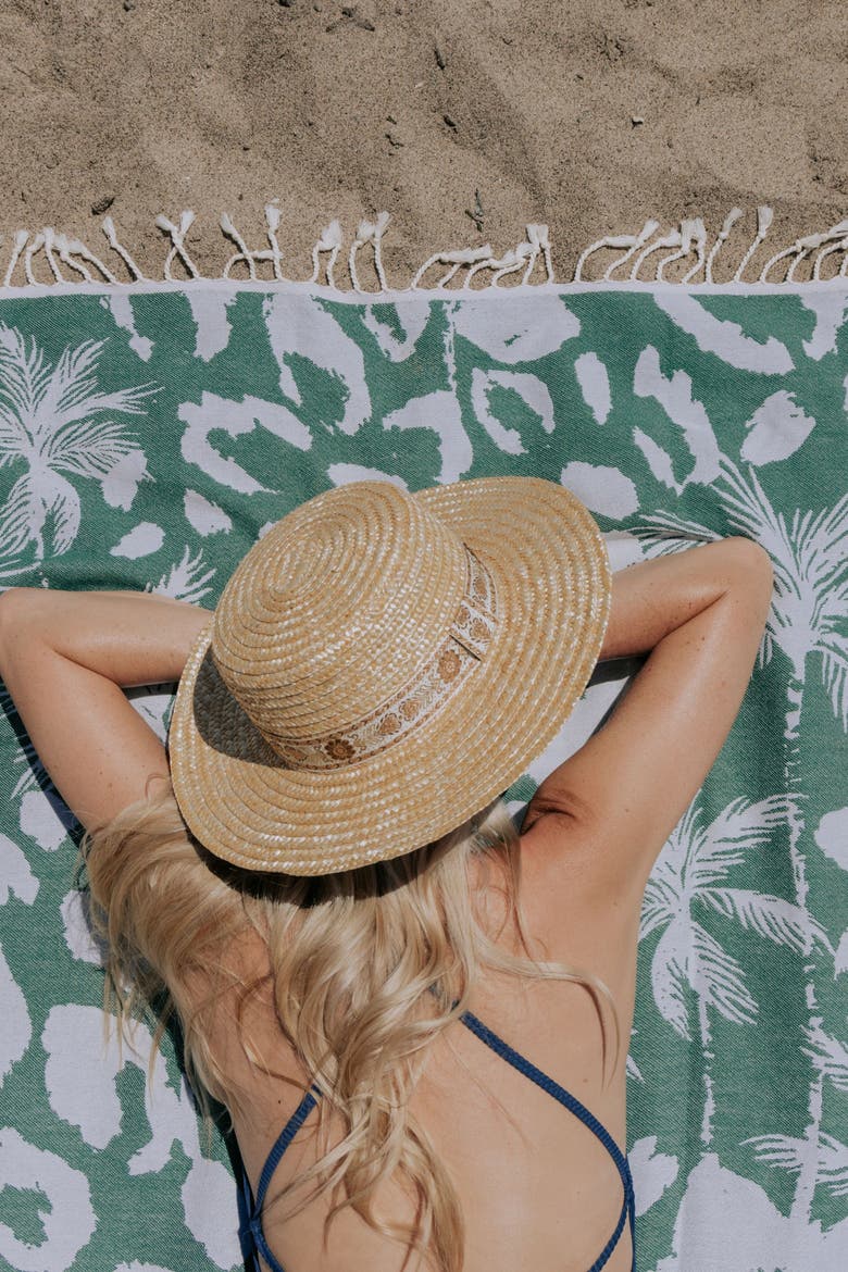 Leopard Palm Organic Turkish Towel, Alternate, color, Green