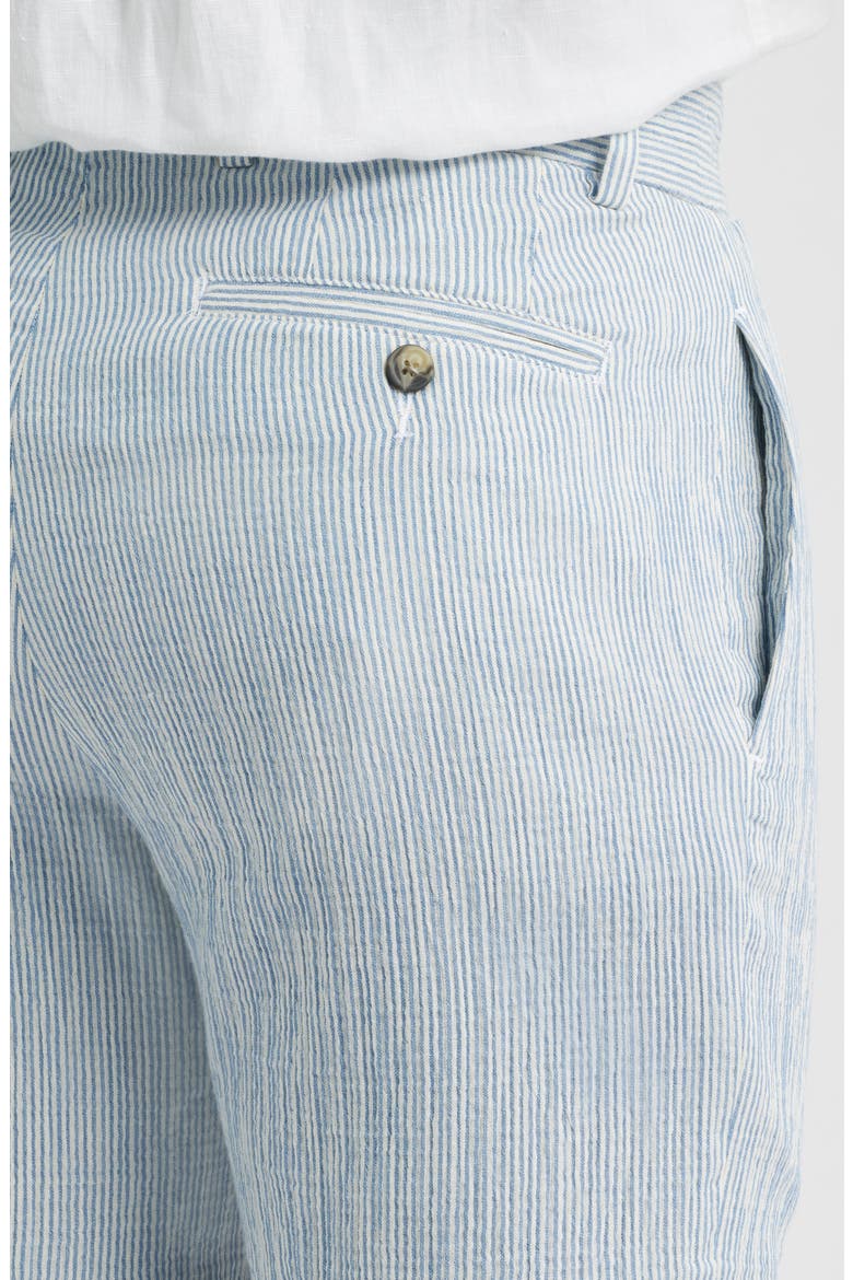 Linen Look Stripe Flat Front Cotton Seersucker Shorts, Alternate, color, NAVY