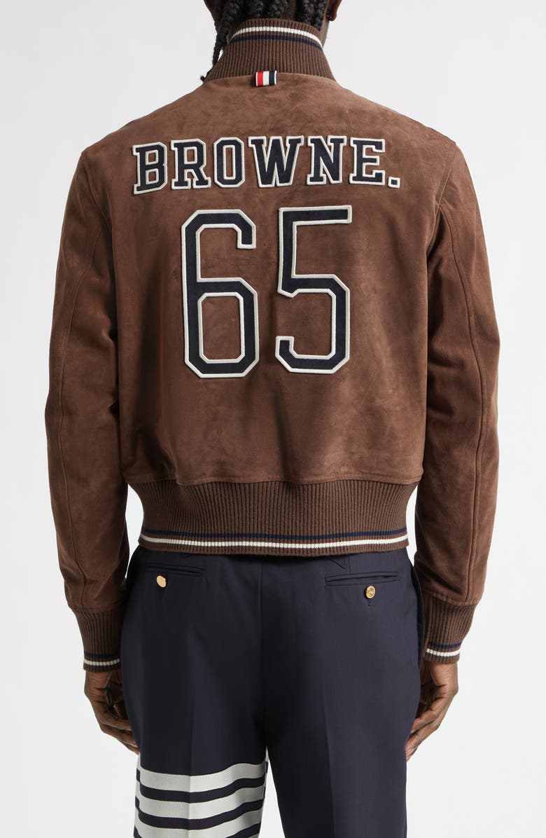 Thom Browne Suede Bomber Jacket, Alternate, color, Dark Brown