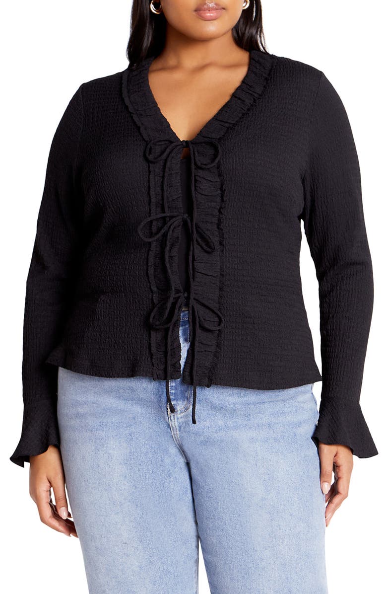 City Chic Charmaine Tie Front Long Sleeve Top, Main, color, 