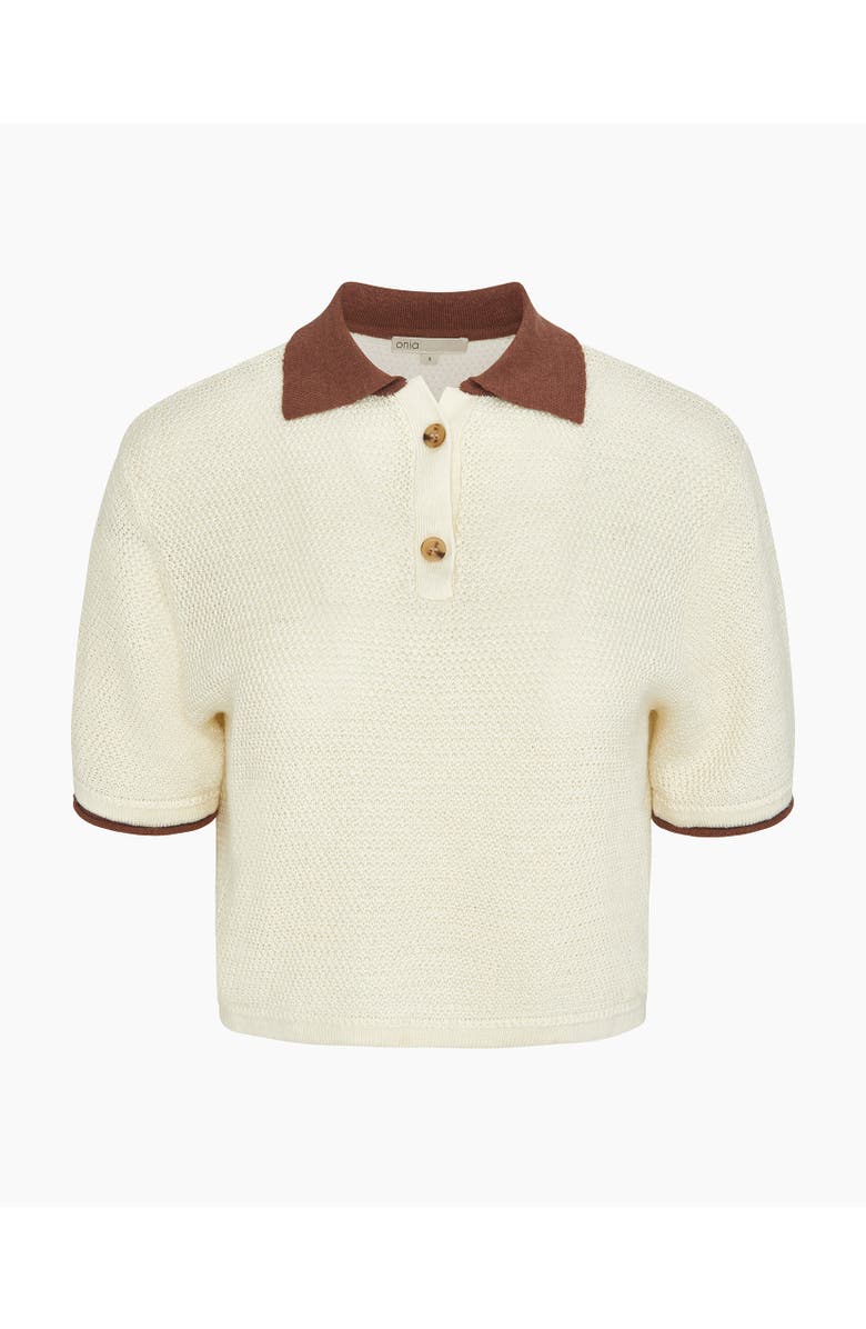 Onia Cropped Knit Polo, Alternate, color, Egret/Brown