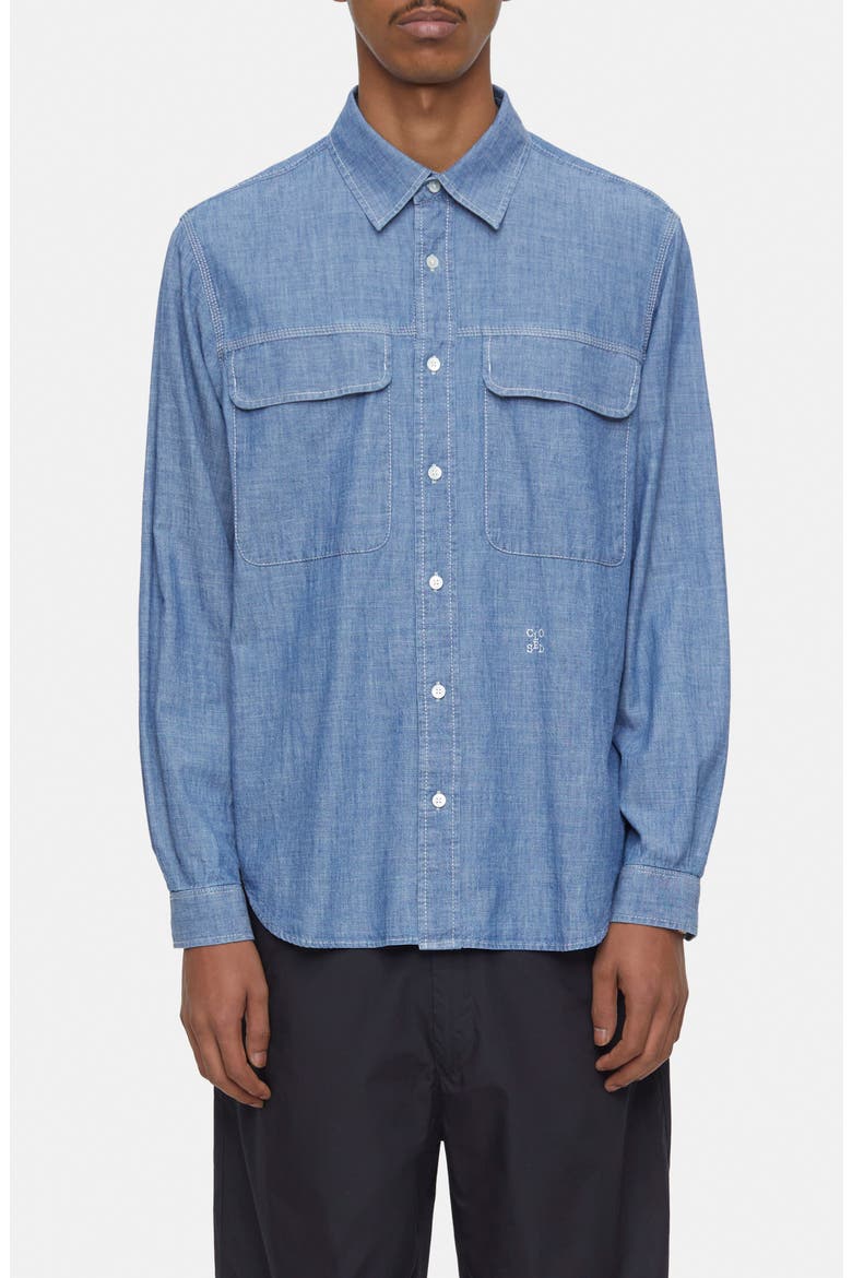 Cotton Button-Up Utility Shirt, Main, color, MID BLUE