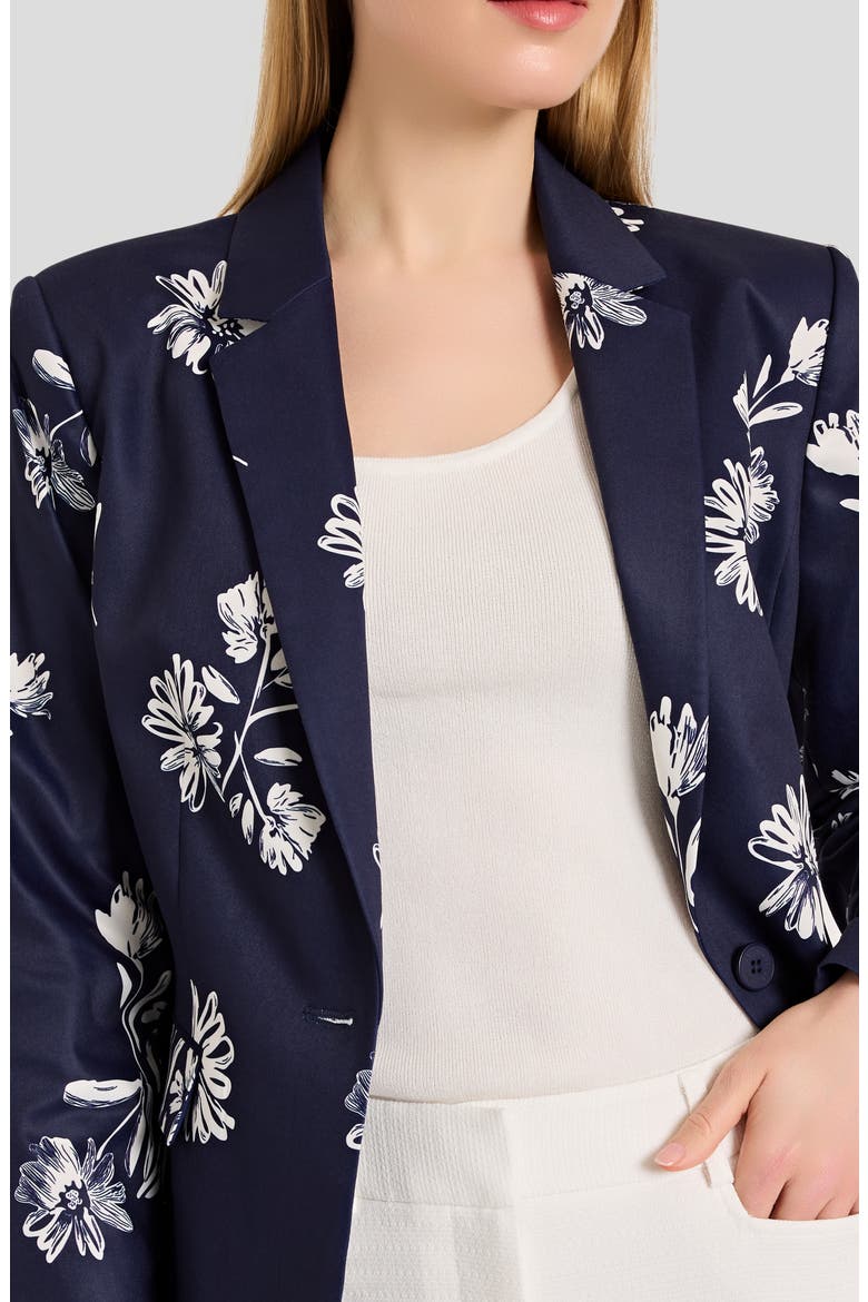 Floral One Button Blazer, Alternate, color, NAVY IVORY