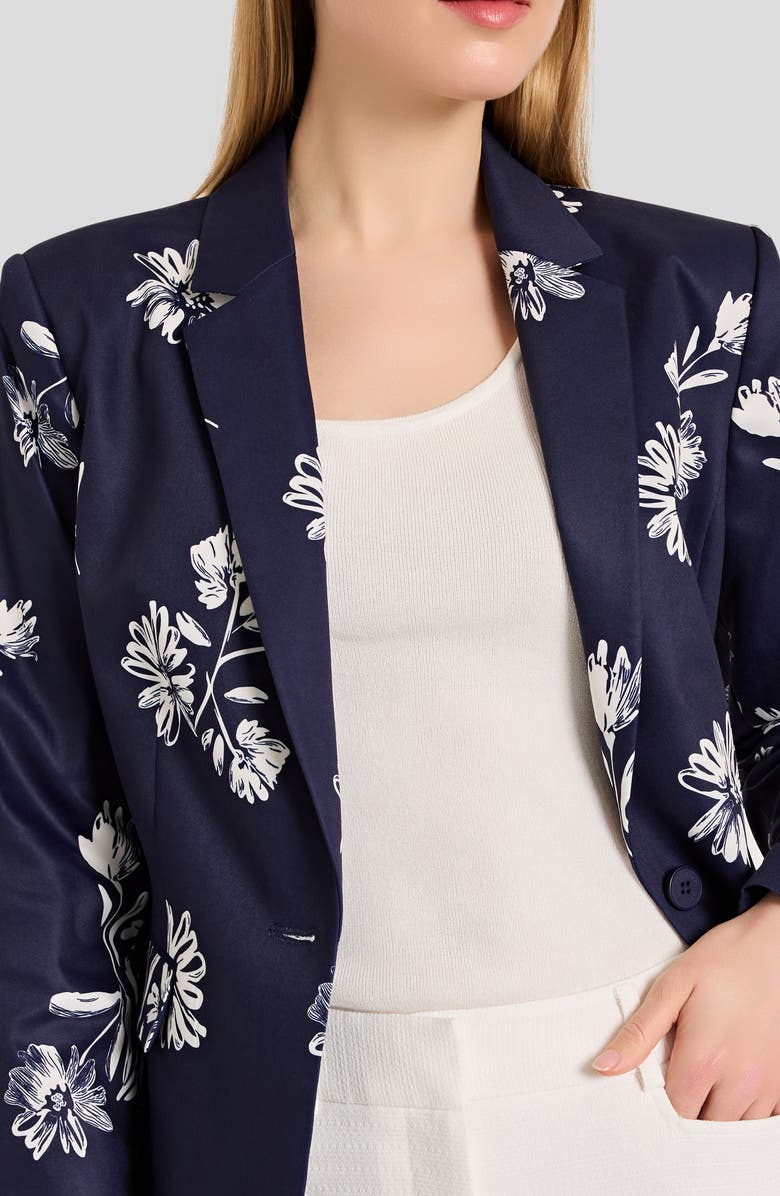 Tahari ASL Floral One Button Blazer, Alternate, color, Navy Ivory