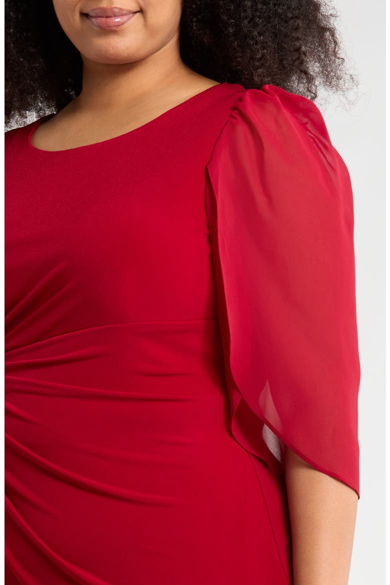 Chiffon Sleeve Faux Wrap Dress, Alternate, color, CRIMSON