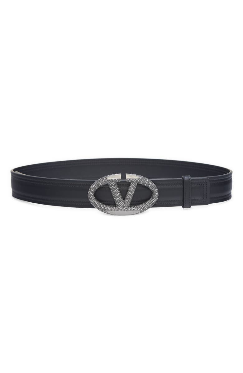 Valentino Garavani The Bold Crystal Embellished VLOGO Leather Belt, Main, color,