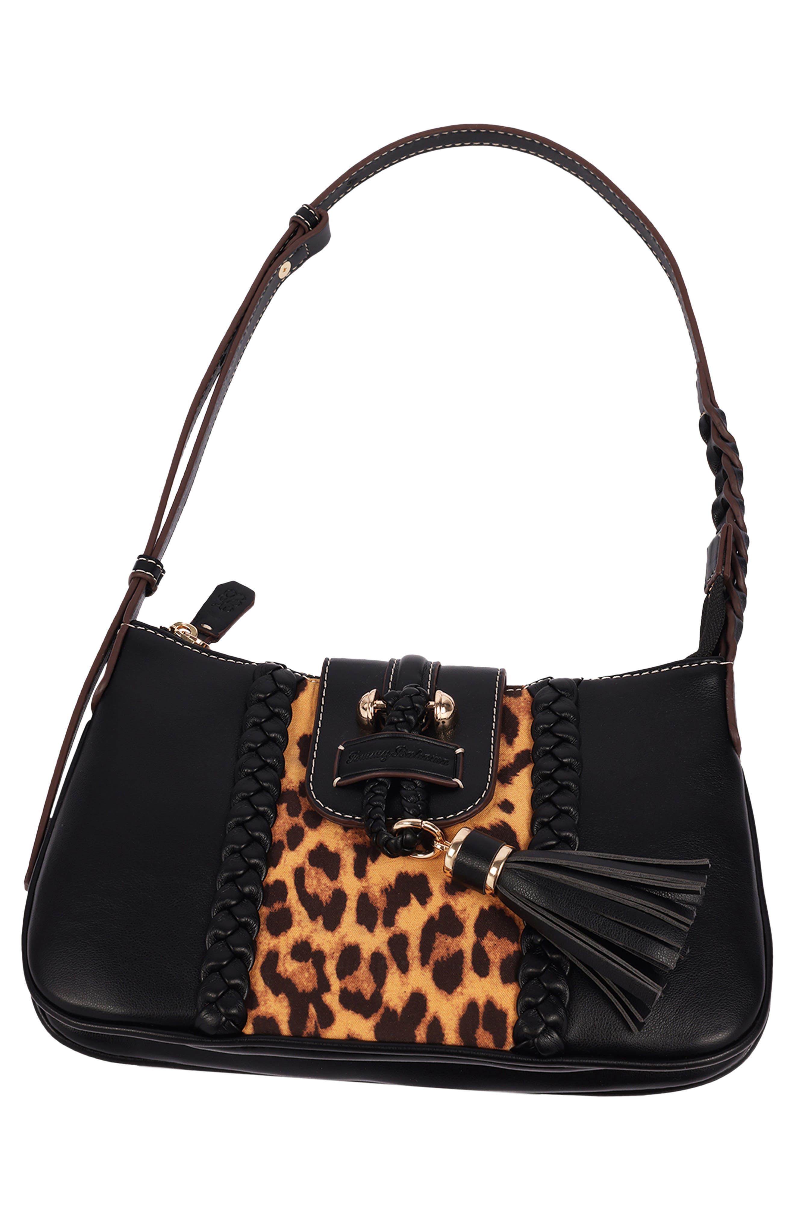 Leopard Band Faux Leather Shoulder Bag, Alternate, color, BLACK