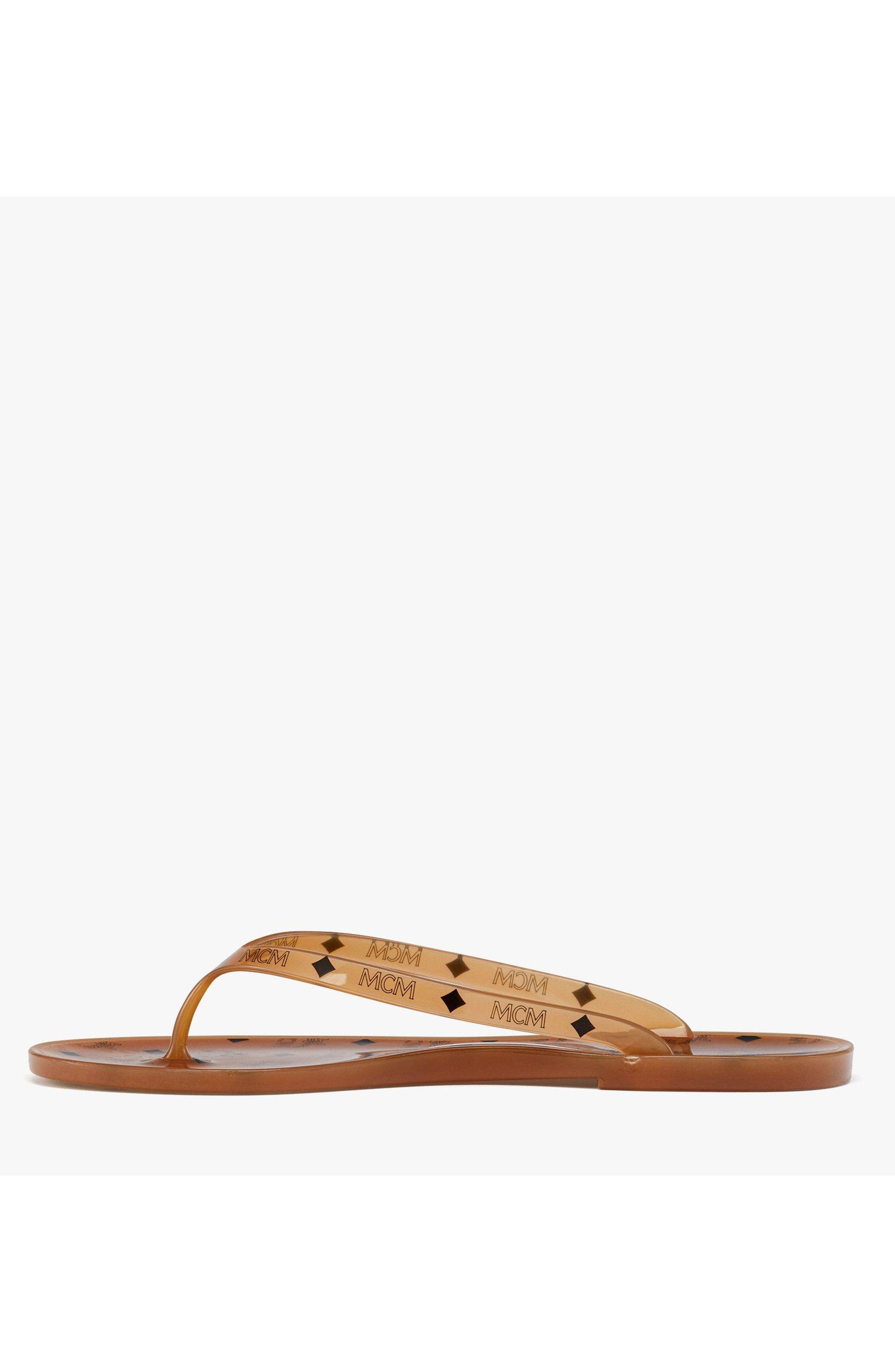 MCM Monogram Jelly Thong Sandals, Alternate, color, Cognac