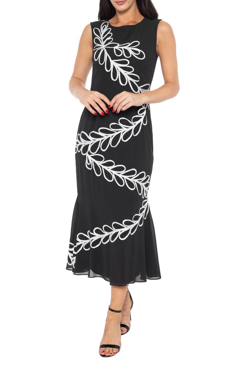 Leaf A-Line Cocktail Dress, Main, color, BLACK/ WHITE