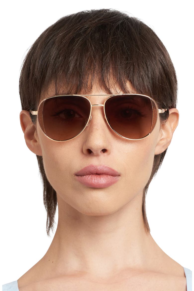 navigator 53mm aviator sunglasses, Alternate, color, GOLD GLITTER/ BROWN SF