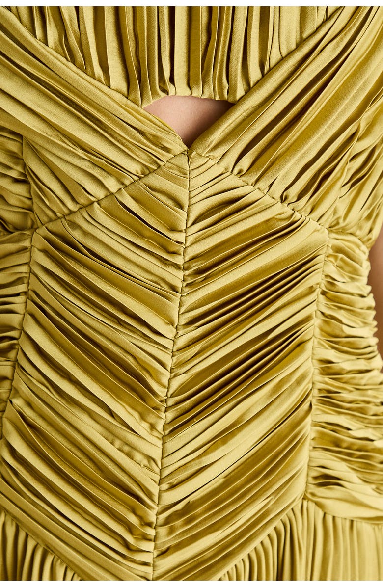 Coast Pleated Peplum Strappy Satin Dress, Alternate, color, Olive