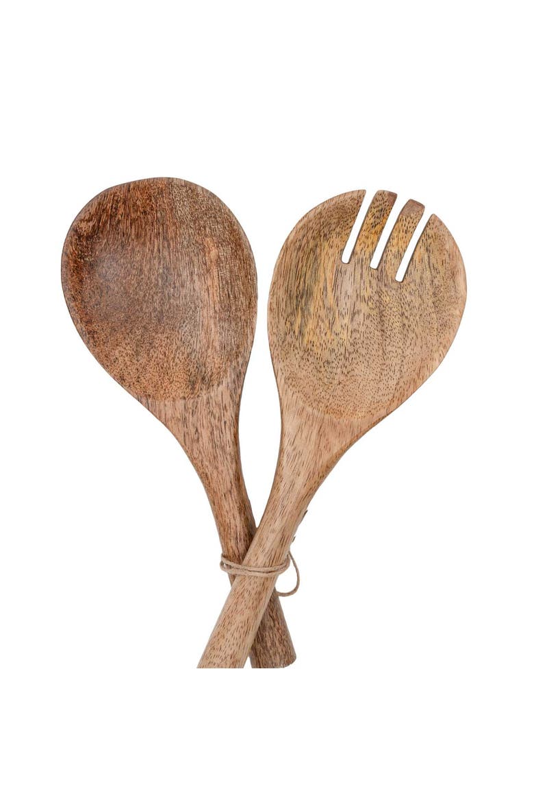 Tove White Enamel Mango Wood 2-Piece Serving Utensils, Alternate, color, Brown