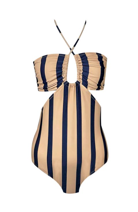 Kids' Striped Halter Neck One-Piece Swimsuit