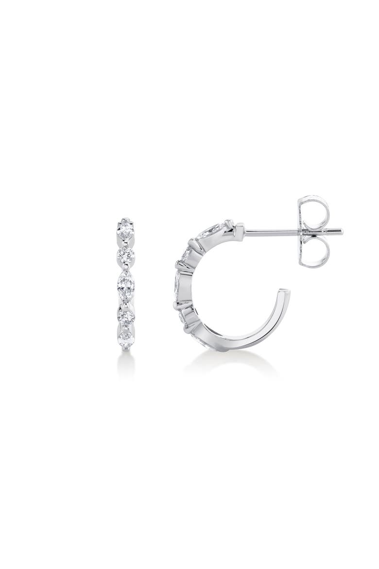 Mini Montage Marquise and Round Cut Diamond Hoop Earrings, Main, color, White Gold