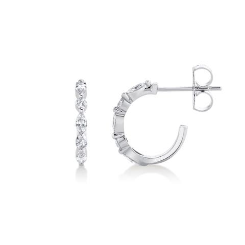 Mini Montage Marquise and Round Cut Diamond Hoop Earrings