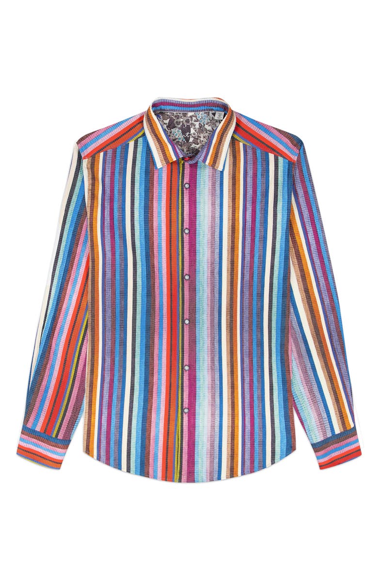 Robert Graham Pomsford Stripe Stretch Cotton Button-Up Shirt, Alternate, color, Multi