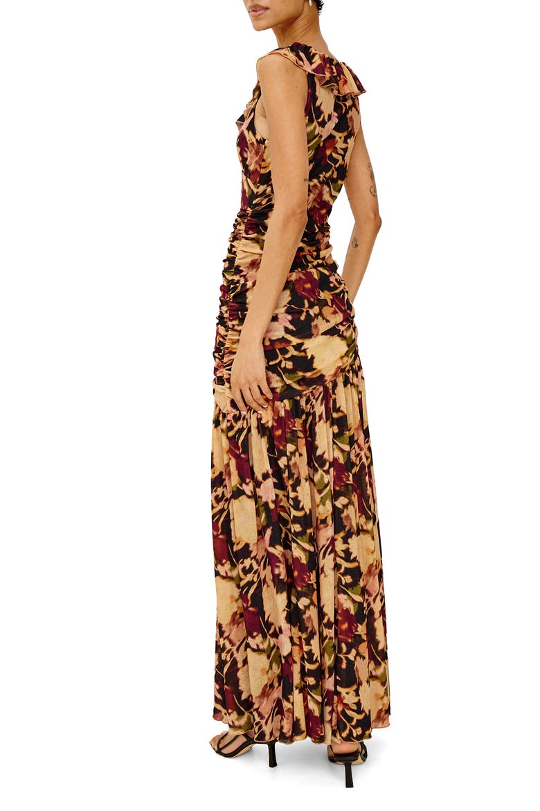 Veda Ruffle V-Neck Maxi Dress, Alternate, color, DARK FLORA