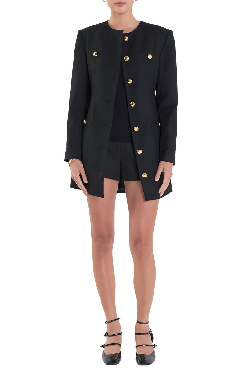 English Factory Padded Shoulder Long Sleeve Minidress, Main, color, 