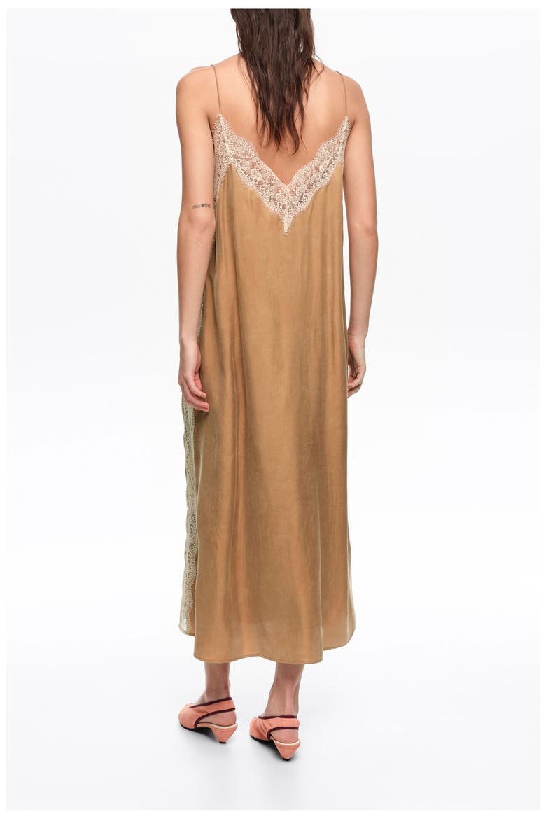 Slip Dress With Contrast Lace, Alternate, color, TOFFEE