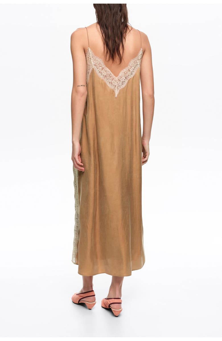 Bimba y Lola Slip Dress With Contrast Lace, Alternate, color, Toffee