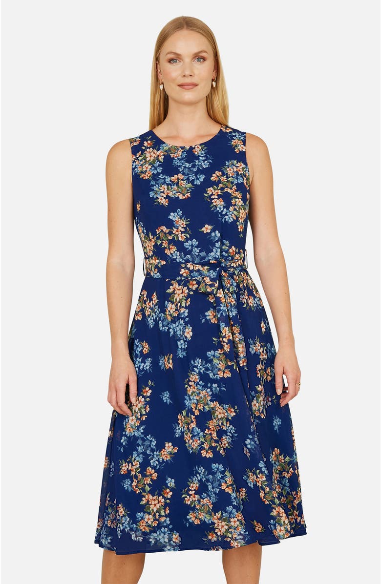 Yumi Floral Skater Sleeveless Midi Dress, Alternate, color, Blue