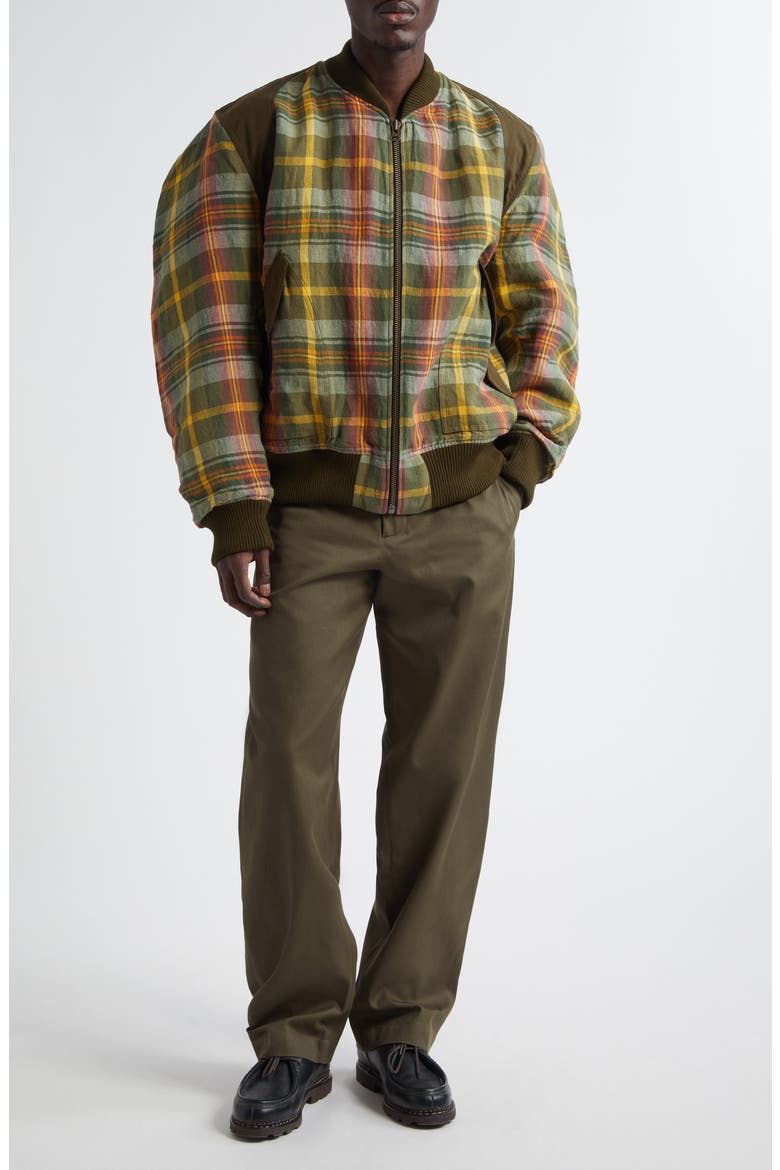Straight Leg Trousers, Alternate, color, OLIVE / BROWN CHECK