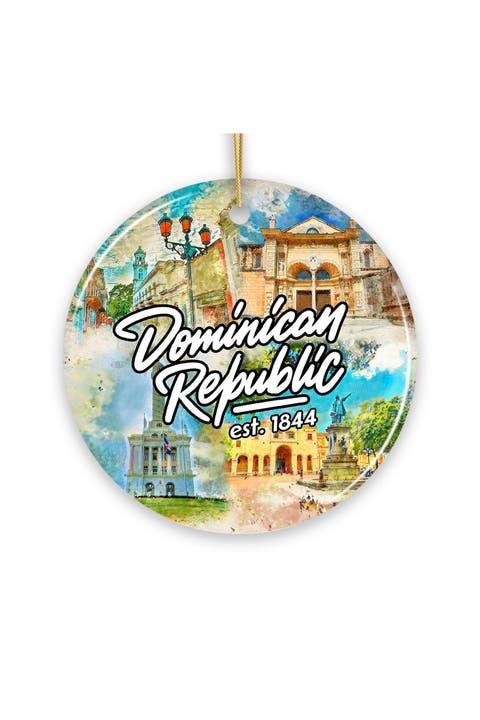 Dominican Republic Est 1844 Watercolor Ceramic Ornament