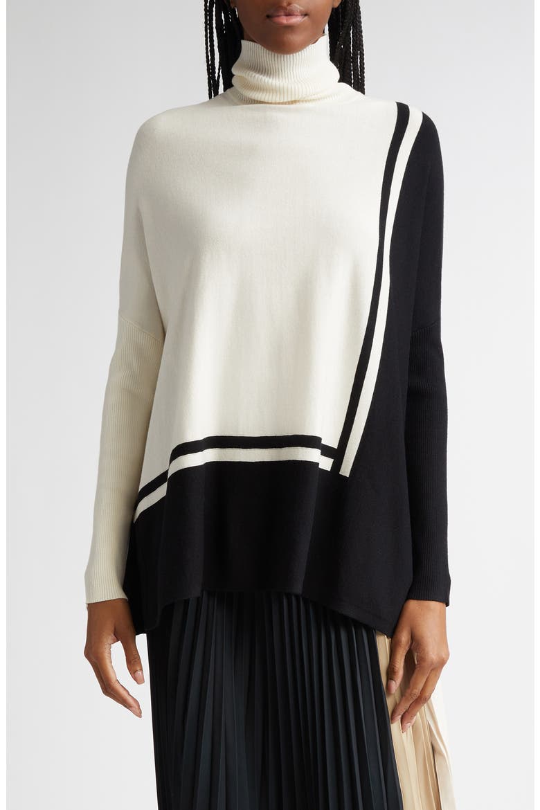 Sophia Pattern Turtleneck Sweater, Main, color, CREAM/BLACK