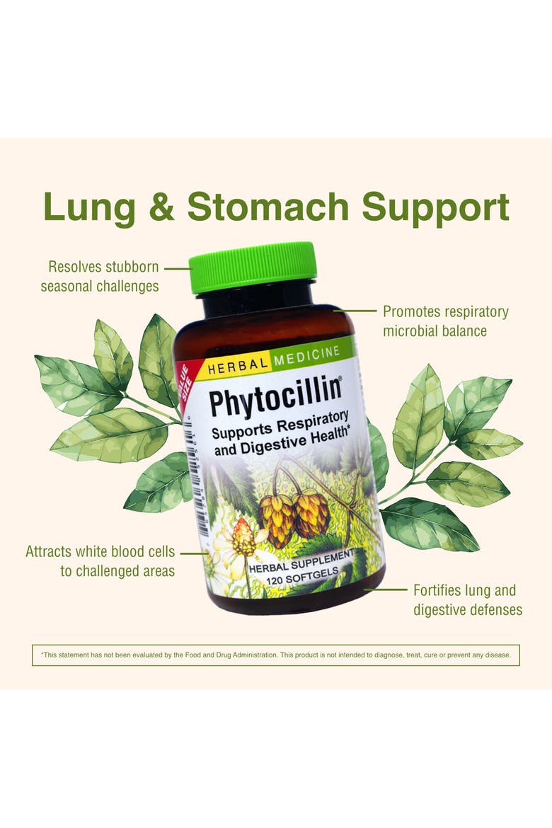 Phytocillin - Respiratory & Digestive Health Support Supplement - Herbal Formula to Support Digestion - Support Healthy Breathing - 120 Softgels, Alternate, color, No Color