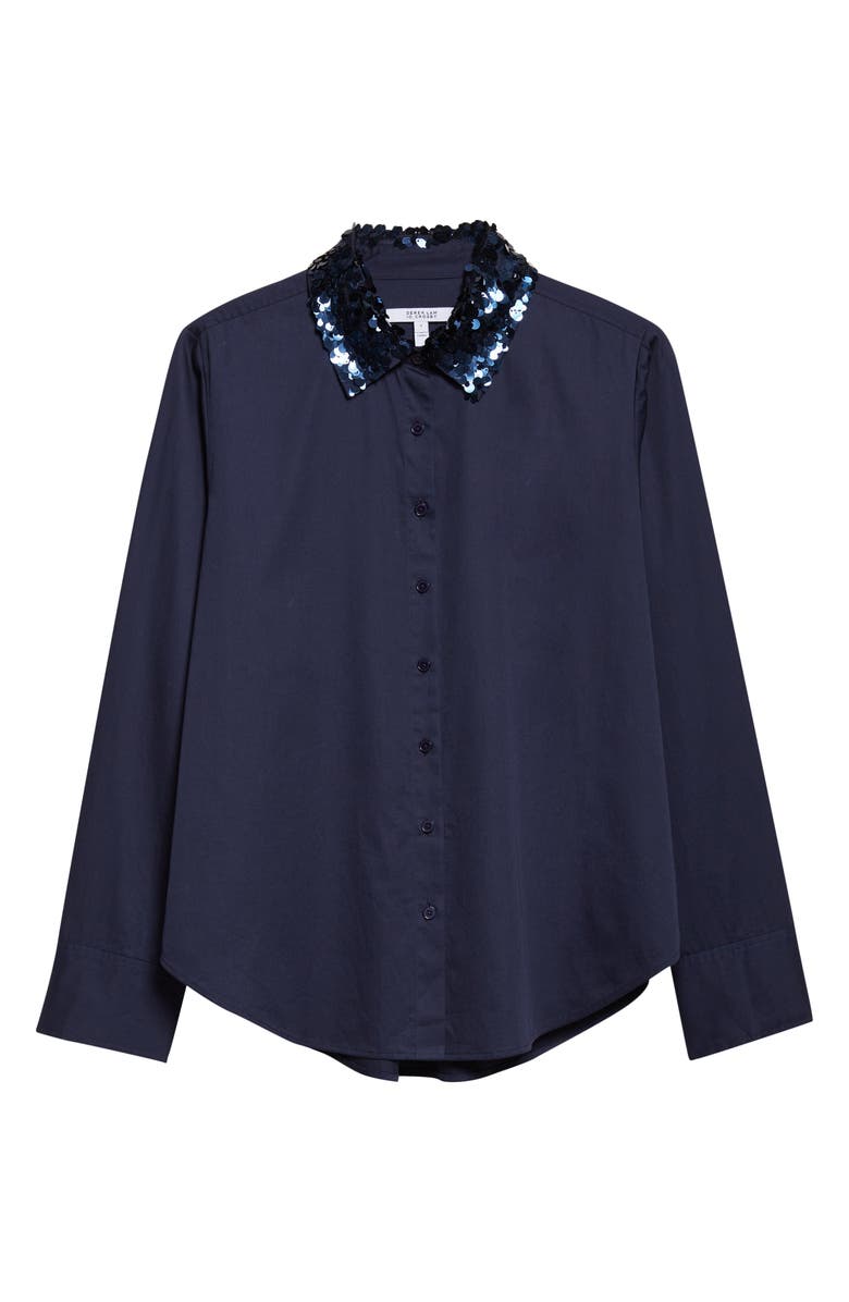Derek Lam 10 Crosby Alina Sequin Collar Cotton Button-Up Shirt, Alternate, color, Navy