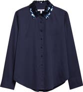 Derek Lam 10 Crosby Alina Sequin Collar Cotton Button-Up Shirt