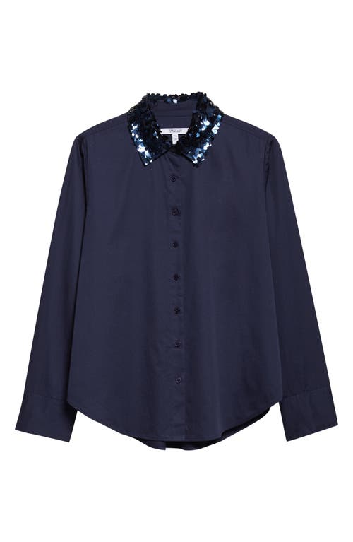 Derek Lam 10 Crosby Alina Sequin Collar Cotton Button-up Shirt In Blue